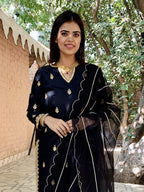 Black Silk Straight Suit Set