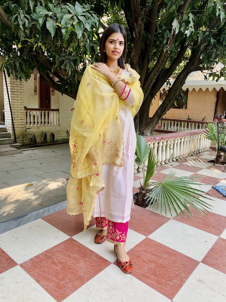 Beige Chanderi Silk Suit Set