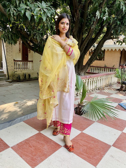 Beige Chanderi Silk Suit Set