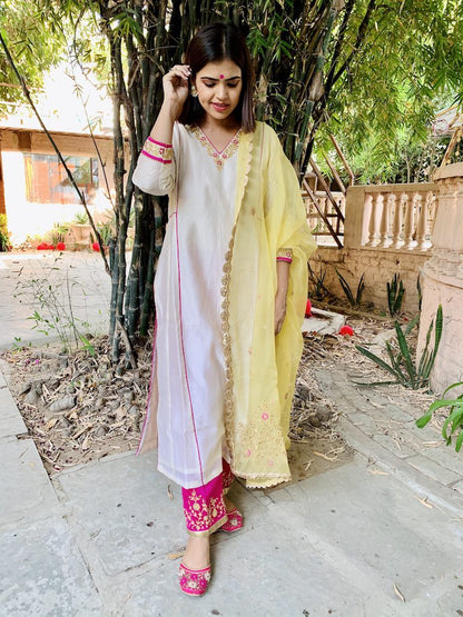 Beige Chanderi Silk Suit Set