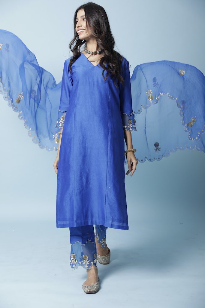 Royal Blue Chanderi Silk Straight Kurta Set