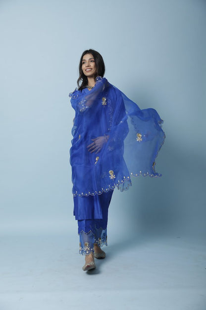 Royal Blue Chanderi Silk Straight Kurta Set