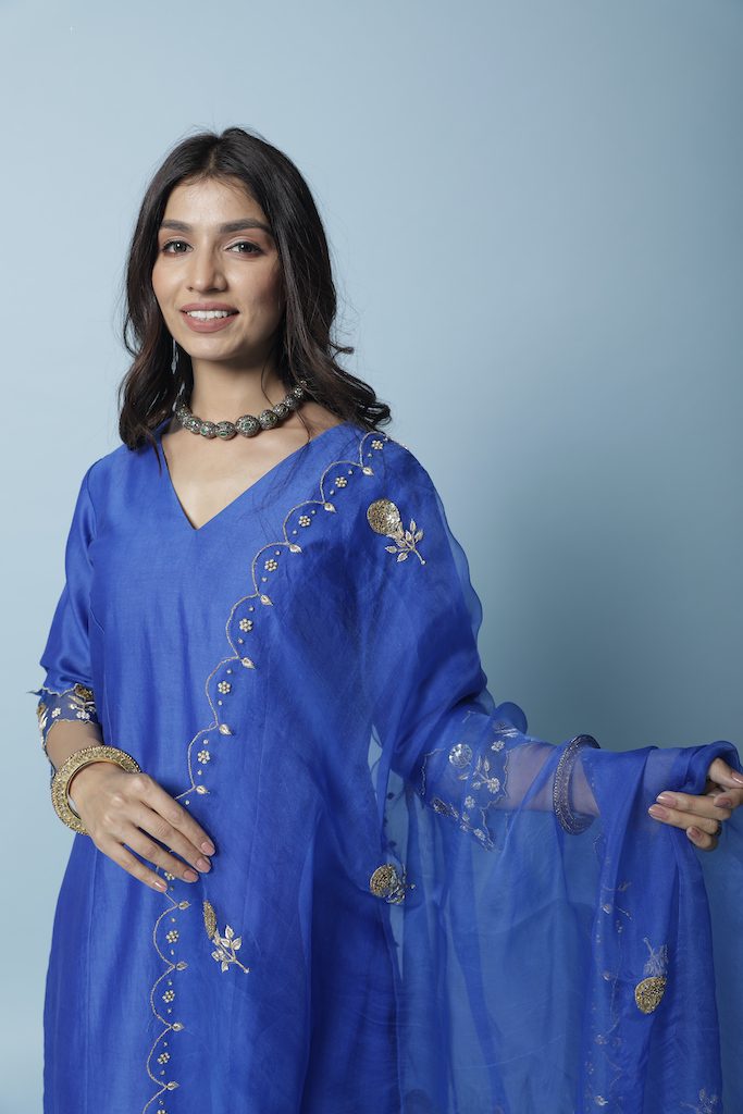 Royal Blue Chanderi Silk Straight Kurta Set