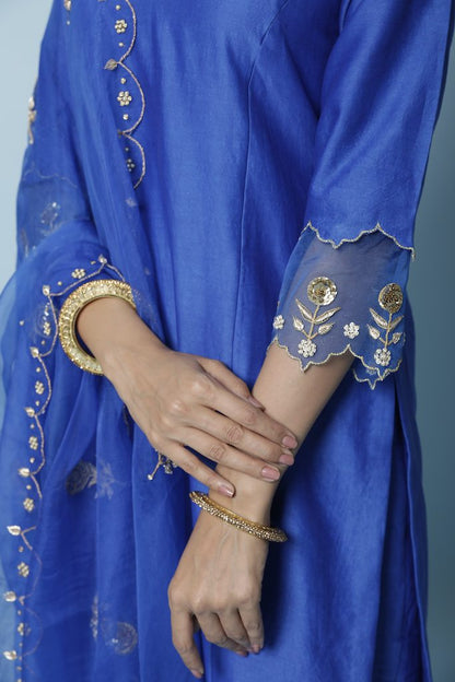 Royal Blue Chanderi Silk Straight Kurta Set