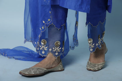 Royal Blue Chanderi Silk Straight Kurta Set