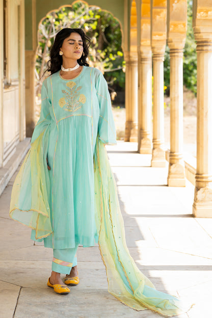 Pastel Blue Poppy Motif Boota Set