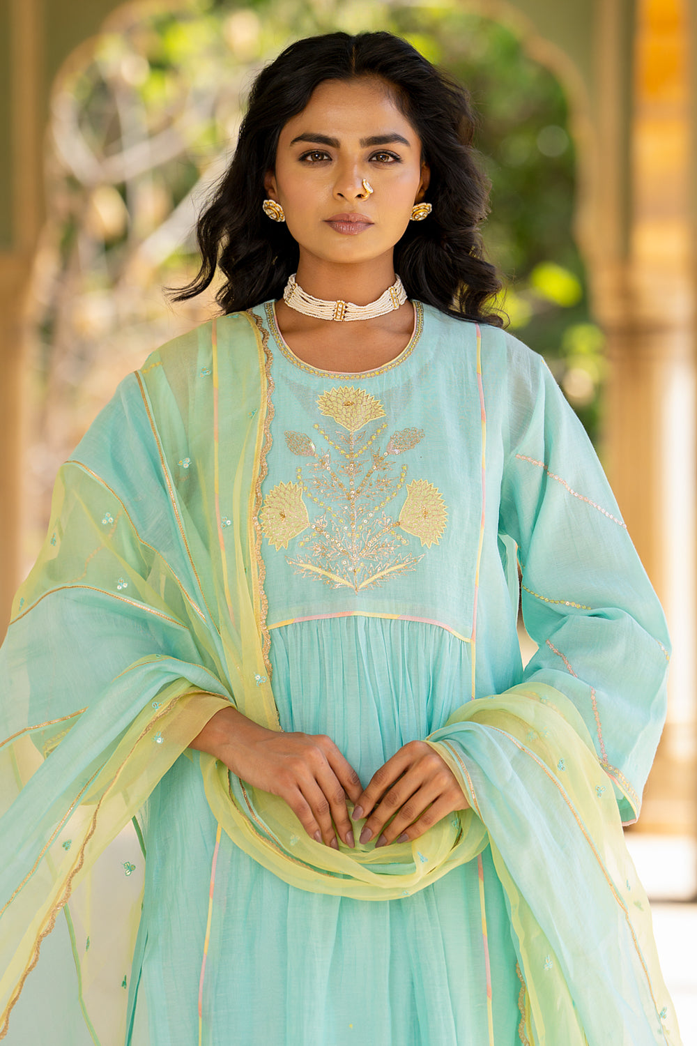 Pastel Blue Poppy Motif Boota Set