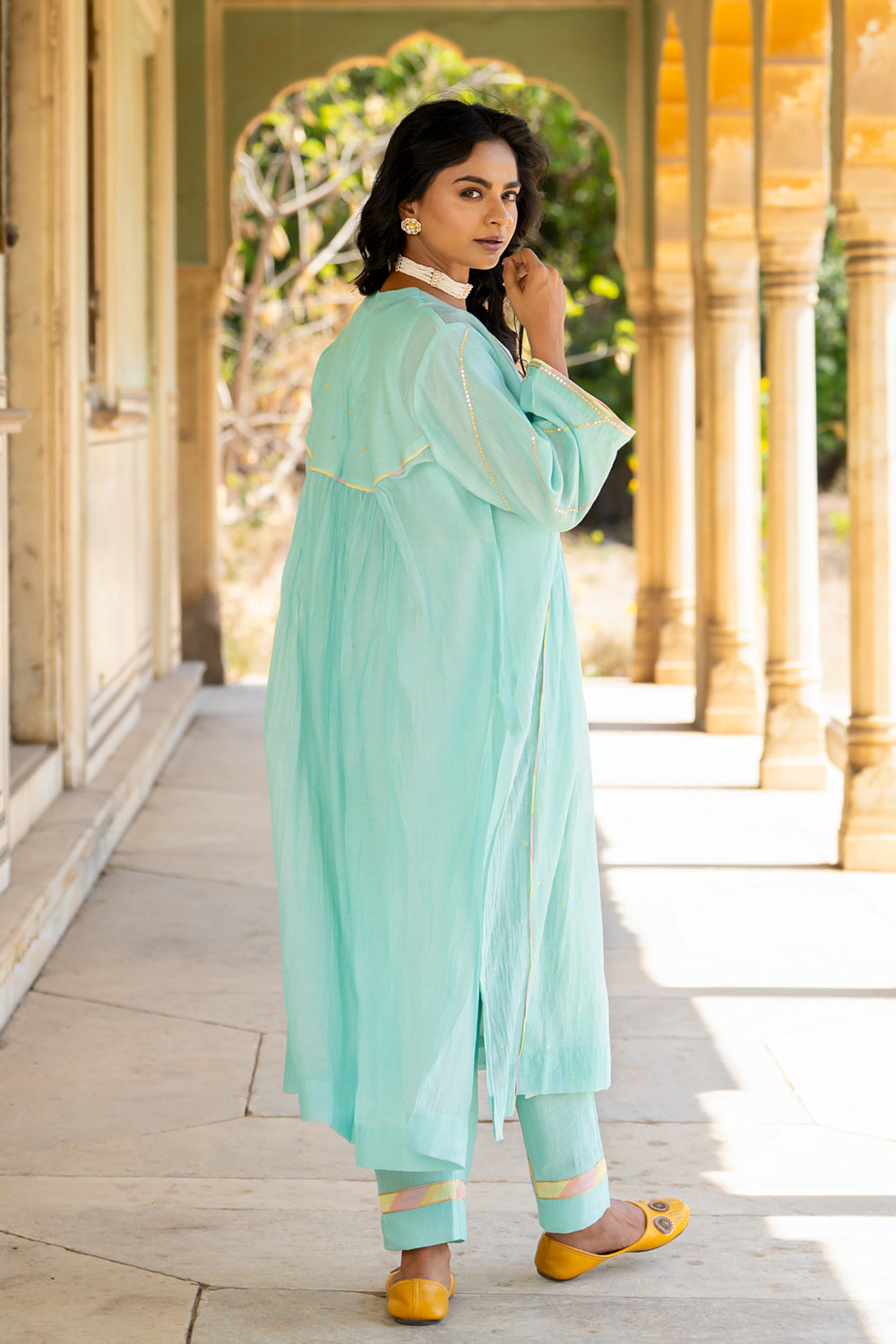 Pastel Blue Poppy Motif Boota Set