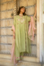 Mint Poppy Motif A-line Kurta Set