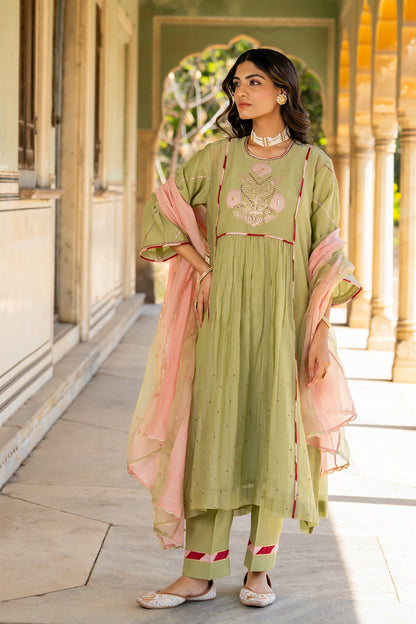 Mint Poppy Motif A Line Suit Set