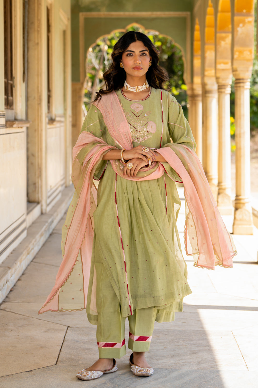 Mint Poppy Motif A Line Suit Set
