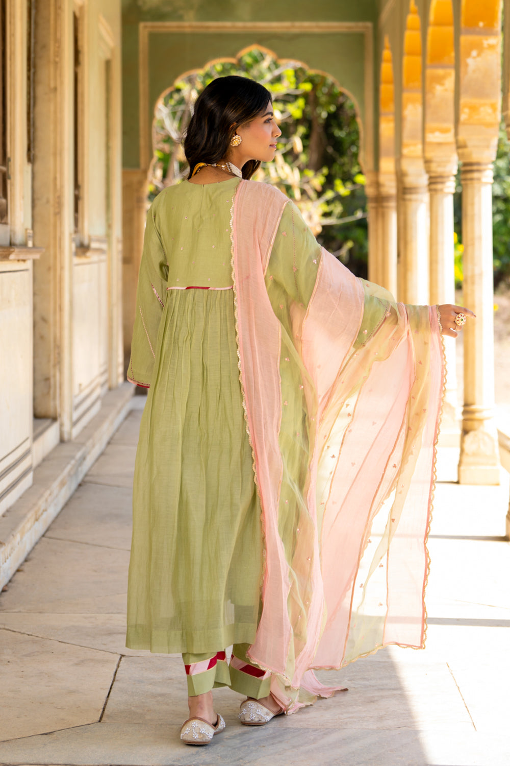 Mint Poppy Motif A Line Suit Set