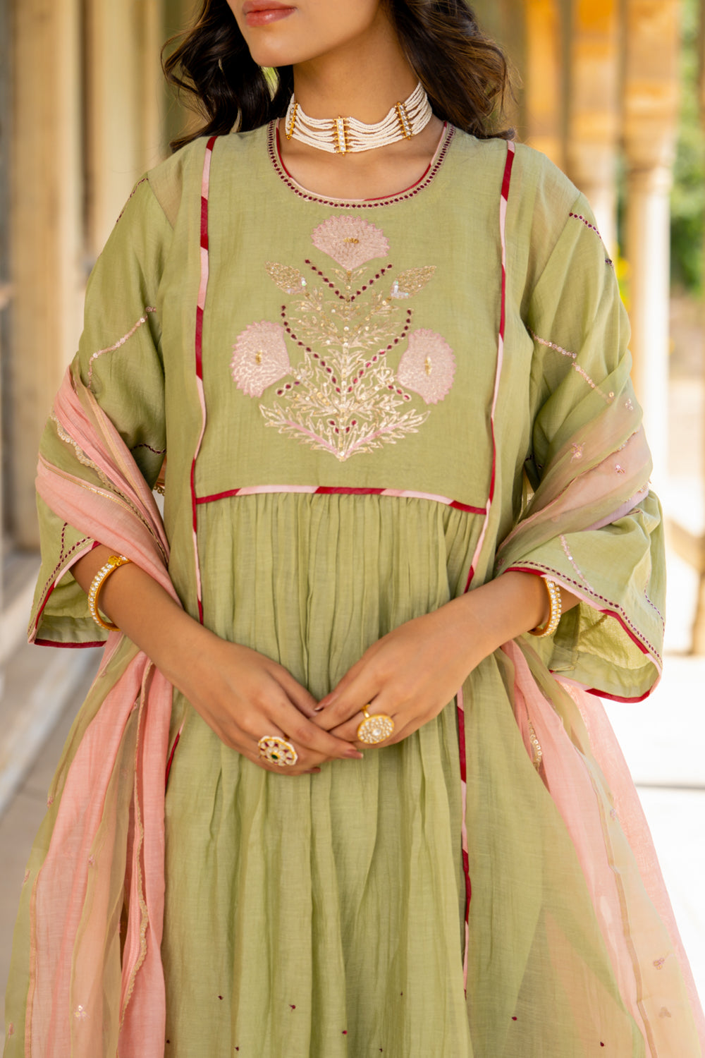 Mint Poppy Motif A Line Suit Set