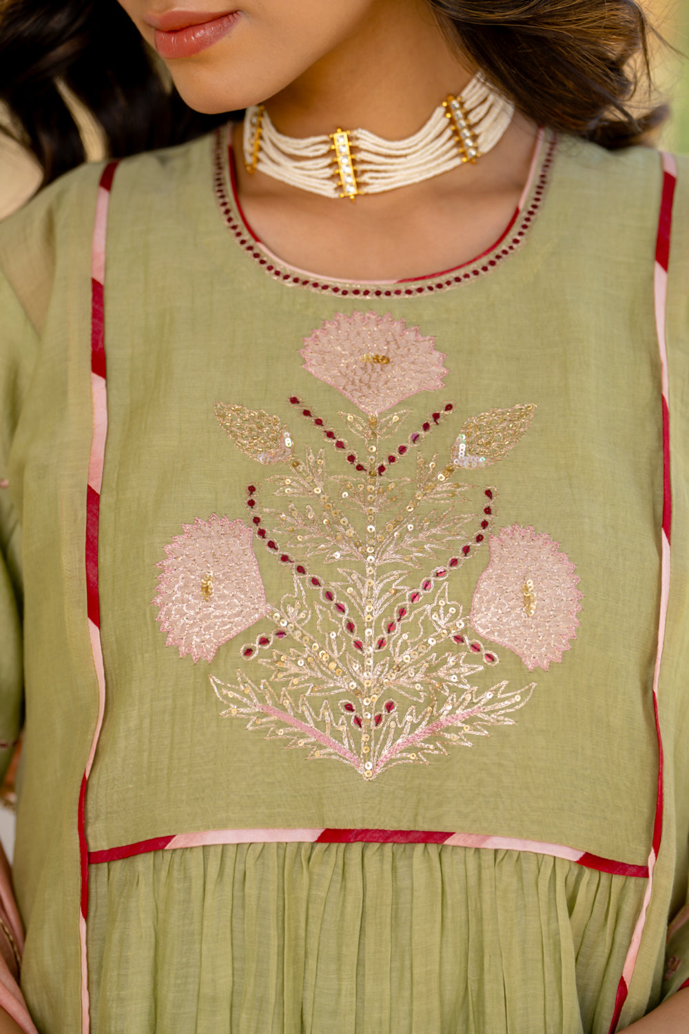 Mint Poppy Motif A Line Suit Set