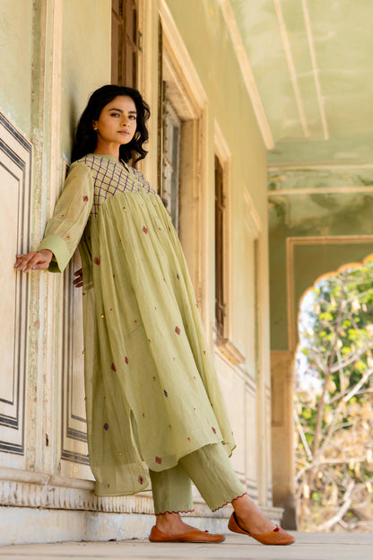 Pastel Green Gathered Dress Set