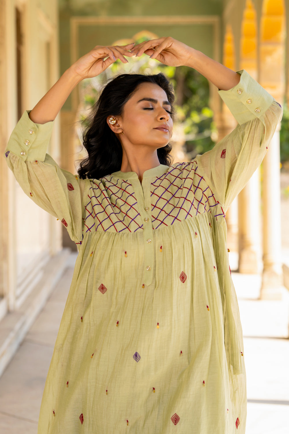 Pastel Green Gathered Dress Set