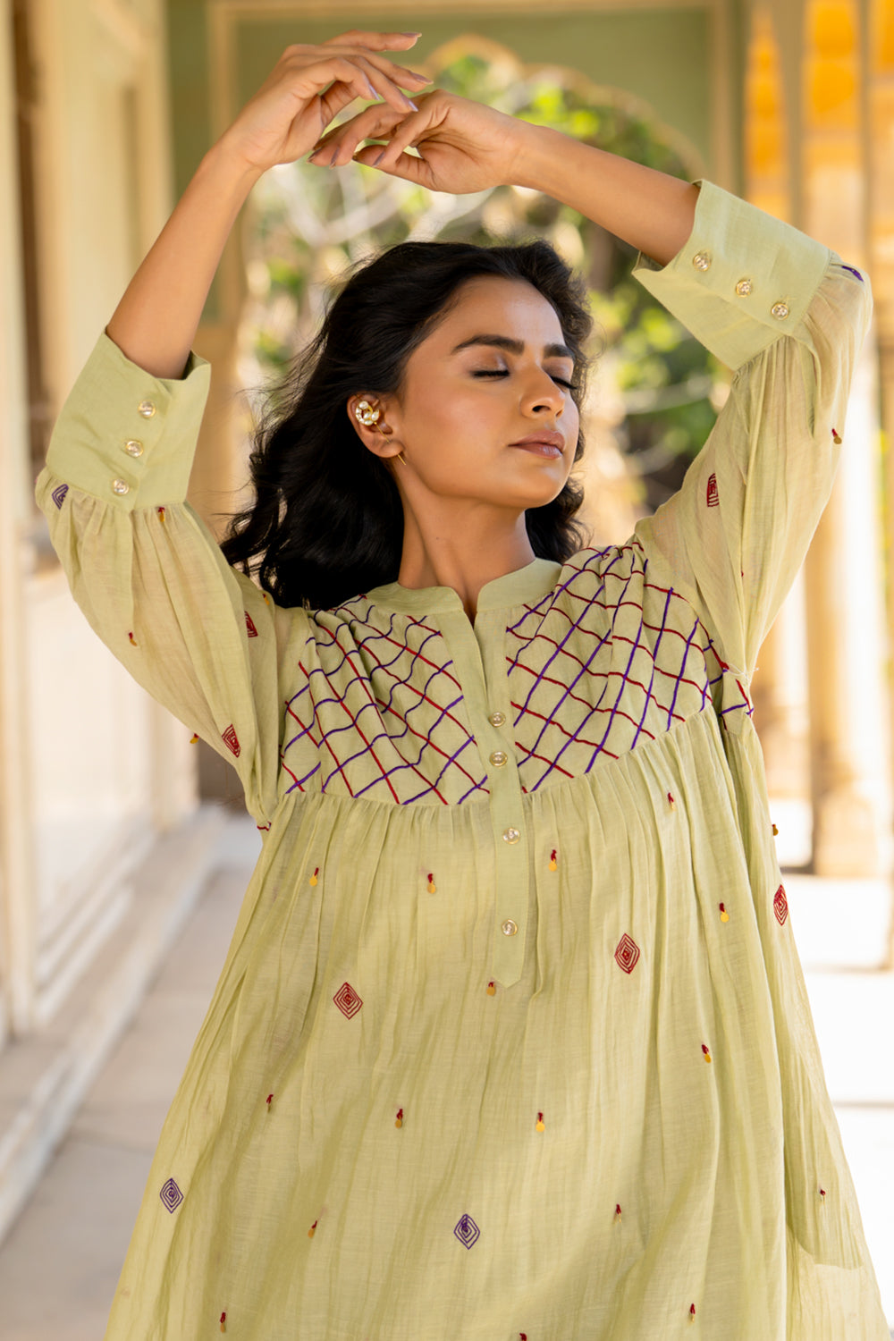 Pastel Green Gathered Dress Set