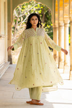 Pastel Green Gathered Dress Set