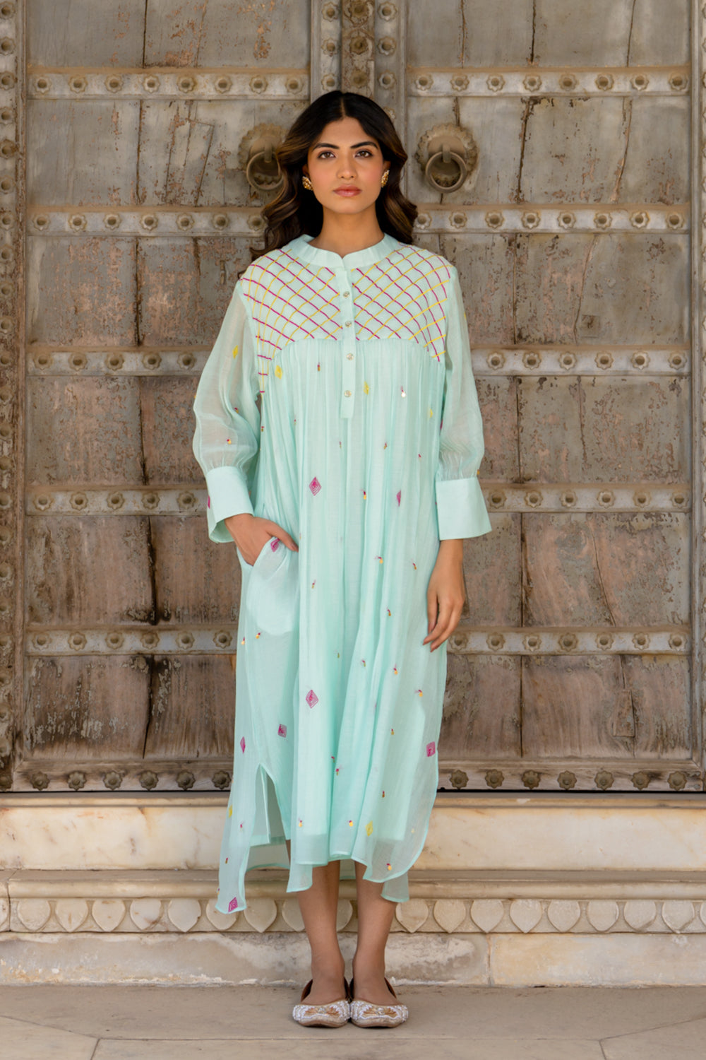 Paste Blue Gathered Dress