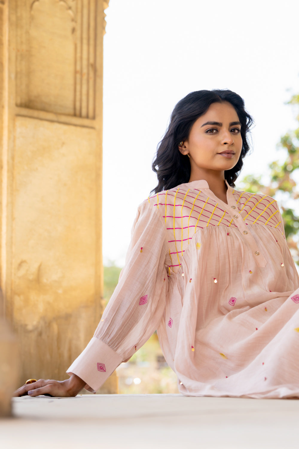 Beige Gathered Dress
