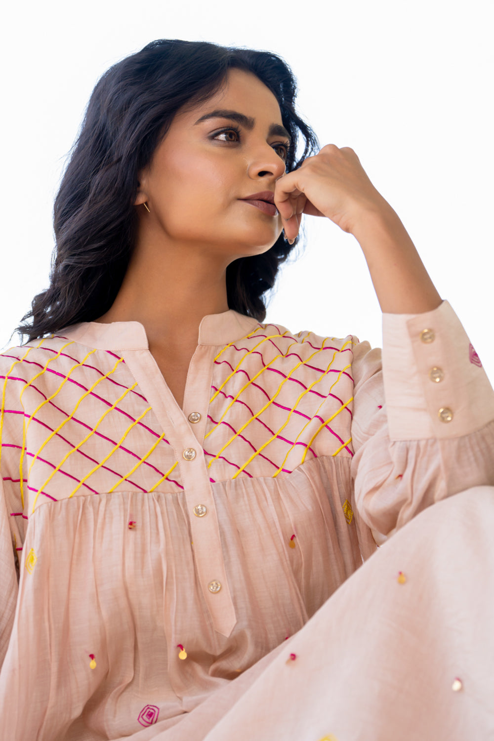 Beige Gathered Dress