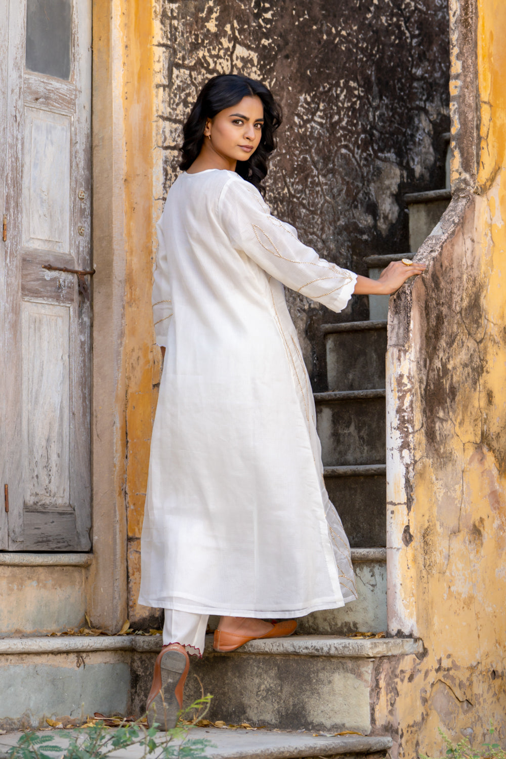 White Sequins Kurta Set