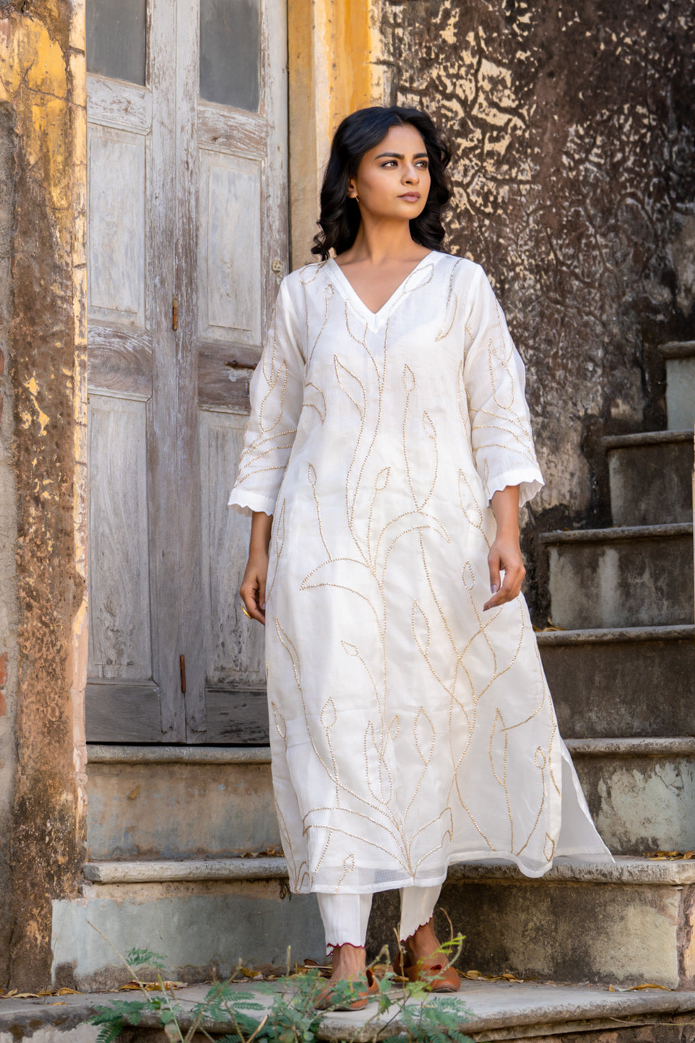 White Sequins Kurta Set