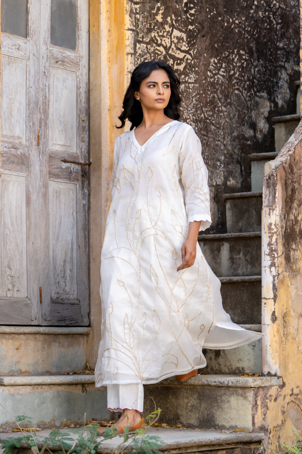 White Sequins Kurta Set