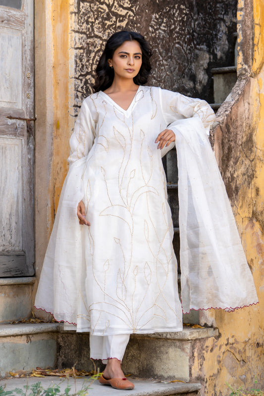 White Sequins Kurta Set