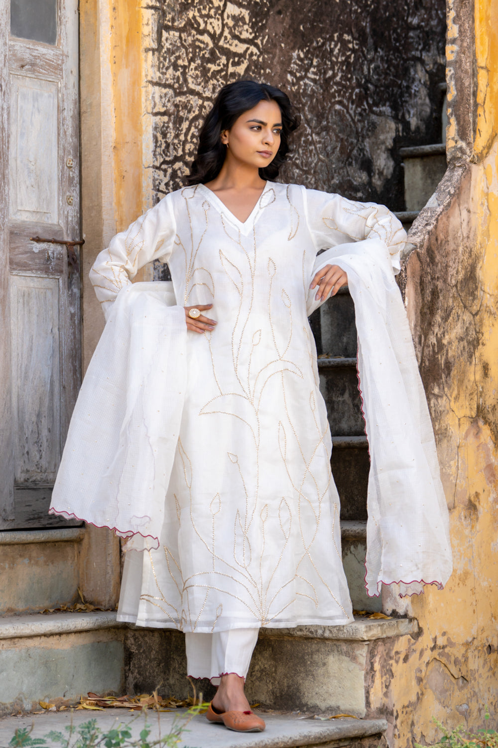 White Sequins Kurta Set