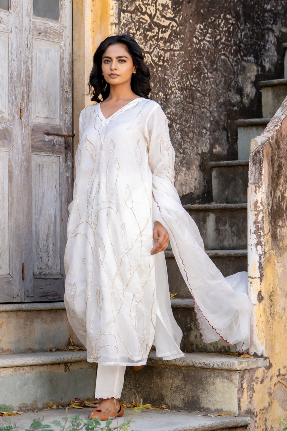 White Sequins Kurta Set