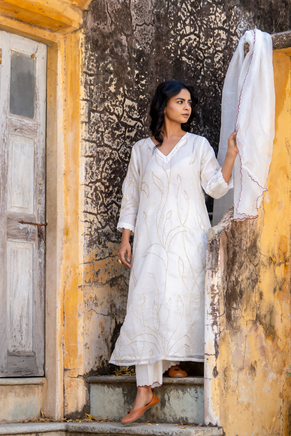 White Sequins Kurta Set
