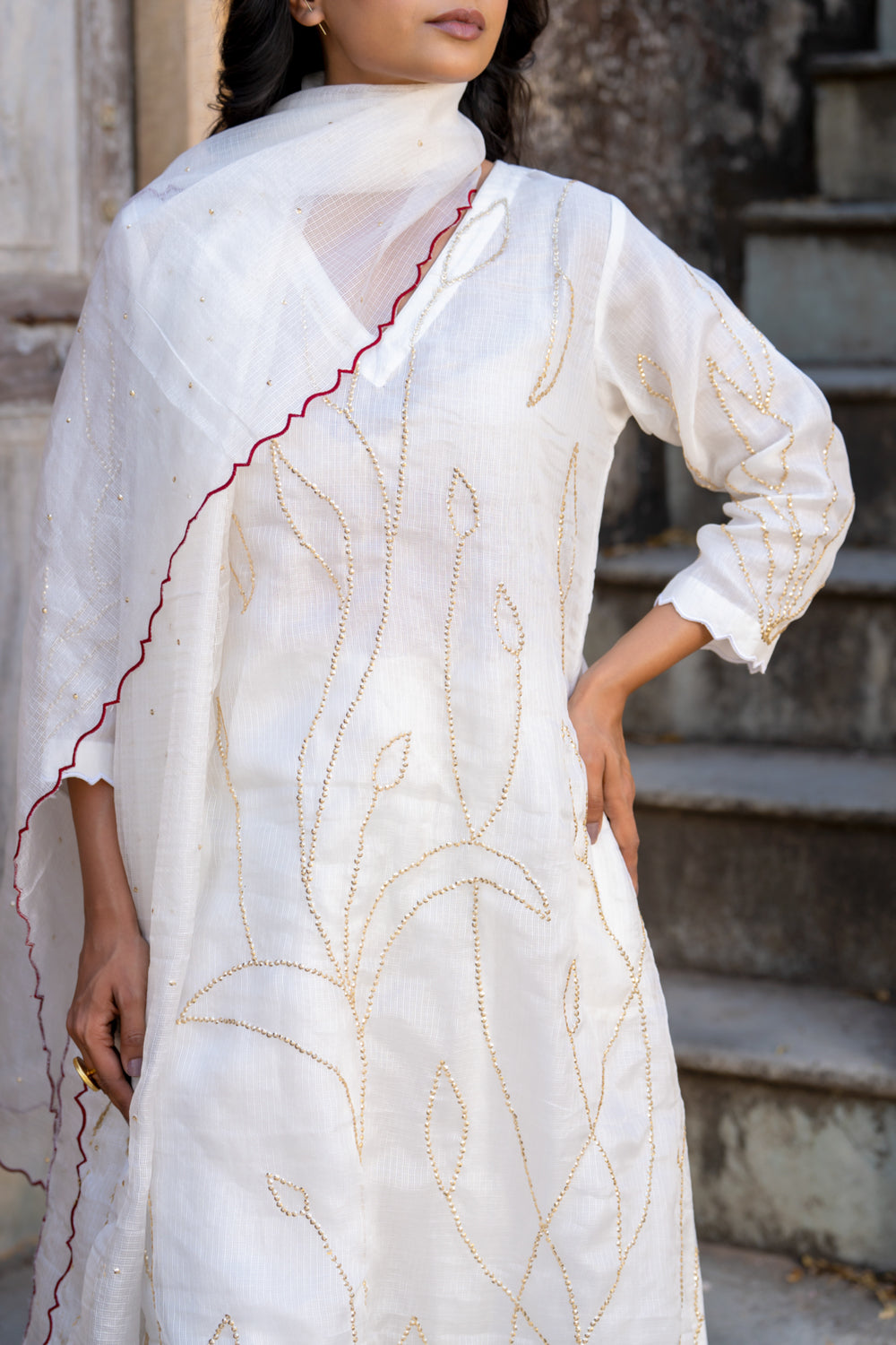 White Sequins Kurta Set