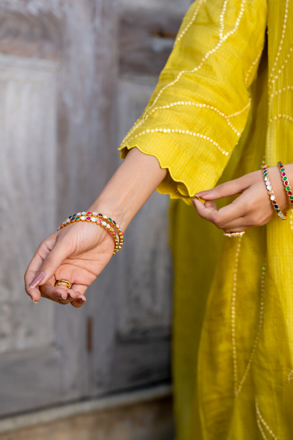 Mustard Sequins A Line Suit Set