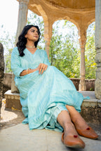 Sky Blue Sequins A-line Kurta Set