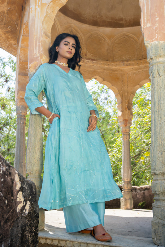 Firozi Sequins Suit Set