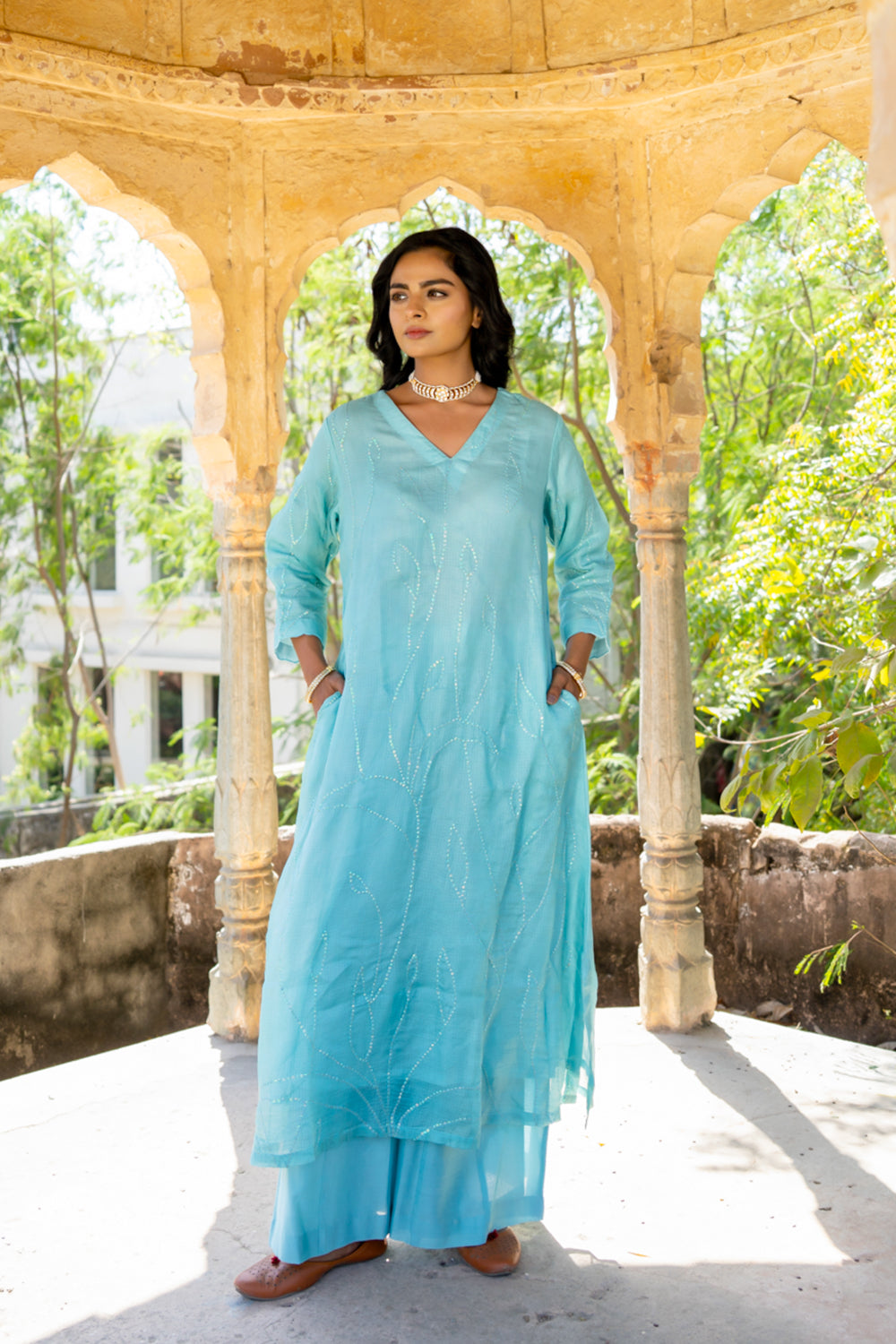 Firozi Sequins Suit Set