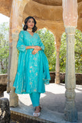 Firozi Floral A-line Kurta Set