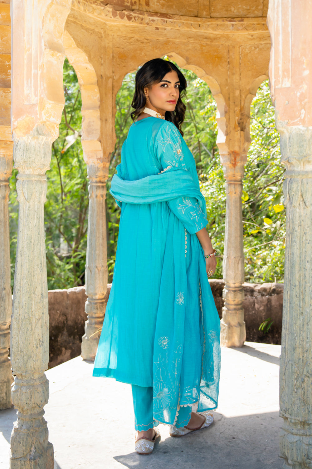 Firozi Floral A Line Suit Set