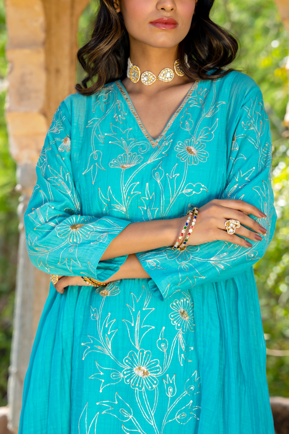 Firozi Floral A Line Suit Set