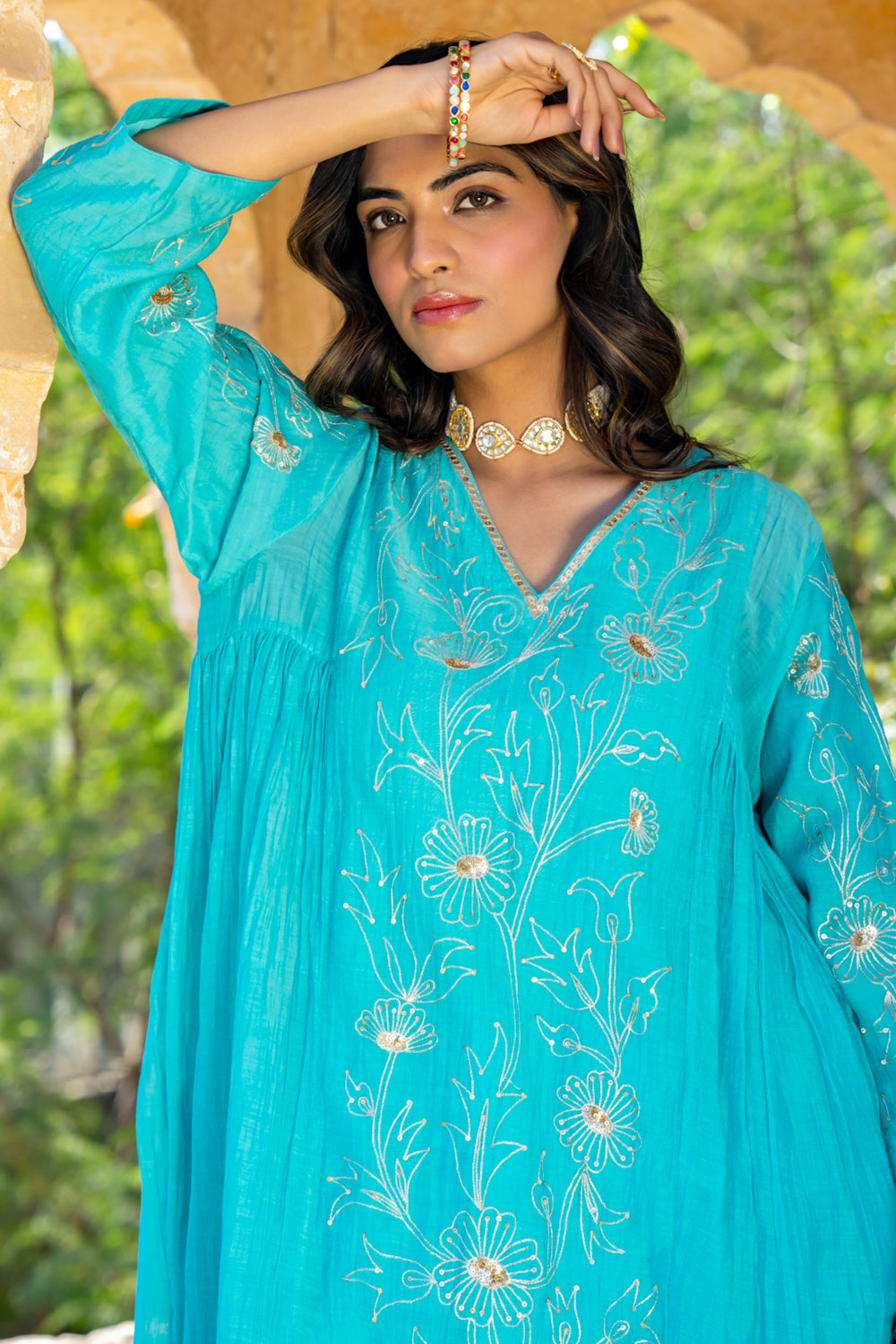 Firozi Floral A Line Suit Set