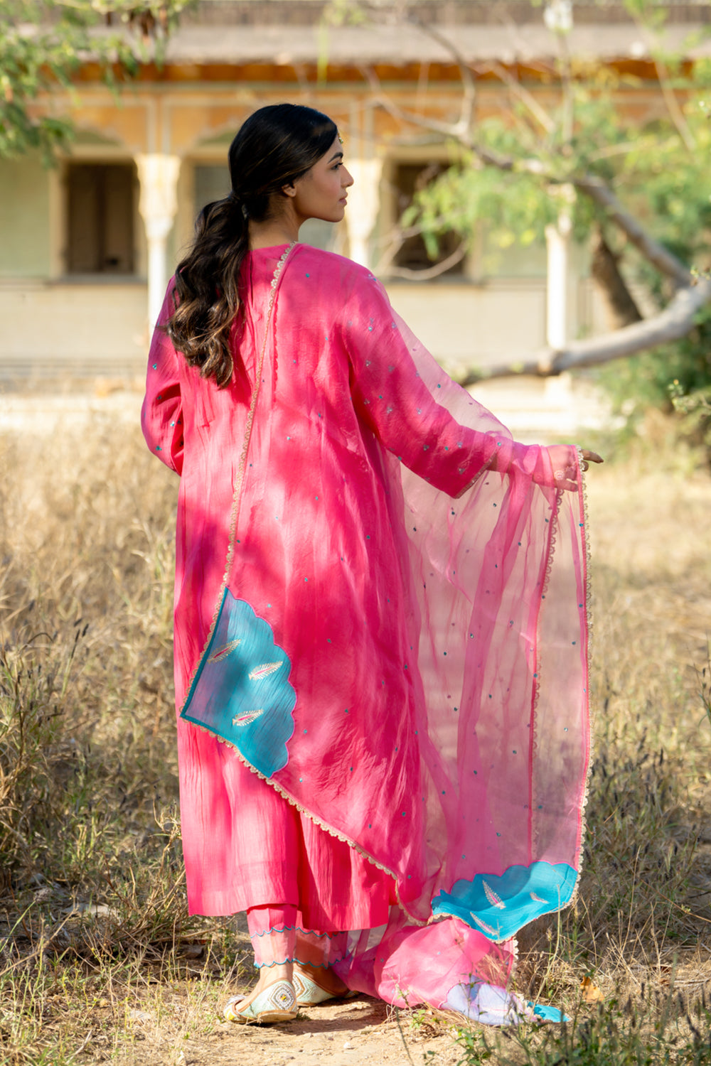 Rani Firozi Khajur Booti Anarkali Suit Set