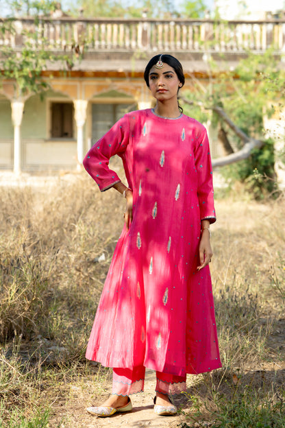 Rani Firozi Khajur Booti Anarkali Suit Set