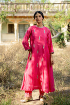 Rani Firozi Khajur Booti Anarkali Suit Set