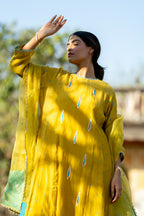 Mustard Khajur Booti Anarkali Suit Set