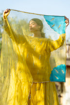Mustard Khajur Booti Anarkali Suit Set