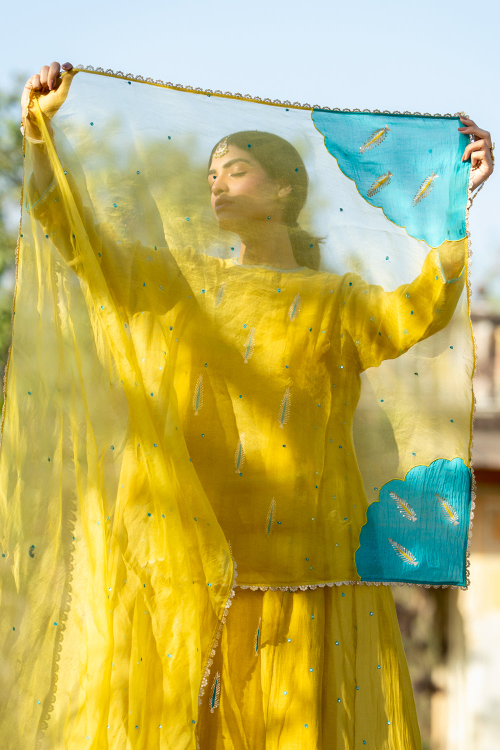 Mustard Khajur Booti Anarkali Suit Set