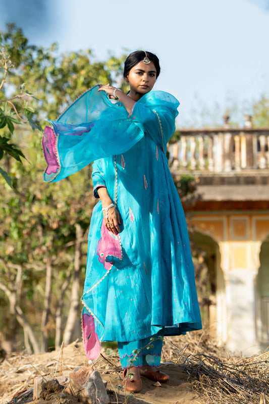 FirozI Khajur Booti Anarkali Suit Set