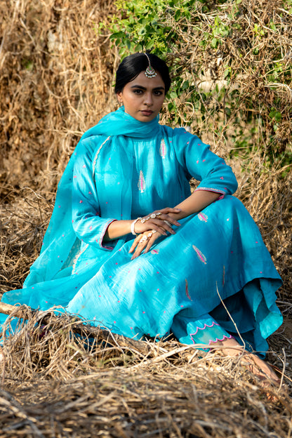 FirozI Khajur Booti Anarkali Suit Set