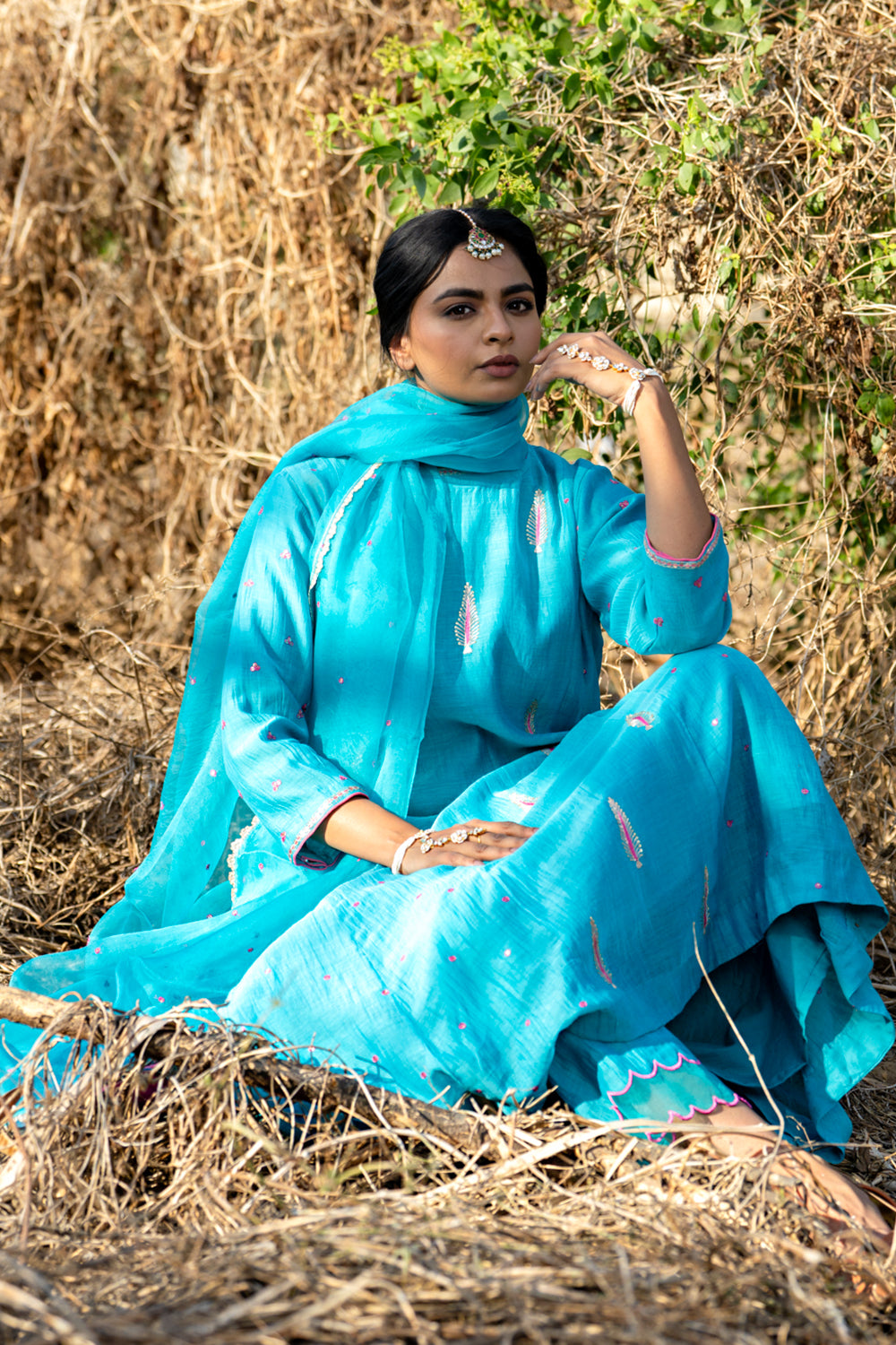 FirozI Khajur Booti Anarkali Suit Set